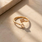 Marvel Silver gold plated adjustable clover imitation ring featuring sparkling cubic zirconia stones with a solitaire CZ accent for women and girls.