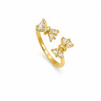 Marvel Silver gold plated adjustable double bow ring for girls featuring sparkling triangle-cut cubic zirconia stones in an elegant open-band design.
