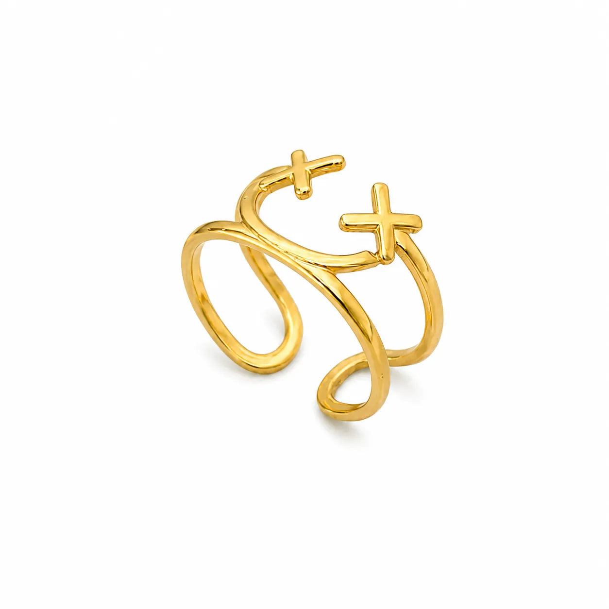 Marvel Silver Gold Plated Double Cross Adjustable Ring for Women and Girls – Modern Minimalist Fashion Ring
