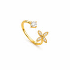 Marvel Silver gold plated adjustable floral imitation ring with sparkling cubic zirconia stones and elegant flower design for women and girls.