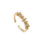 Marvel Silver gold plated adjustable floral crystal ring for girls featuring sparkling flower-shaped cubic zirconia stones in an elegant open-band design.