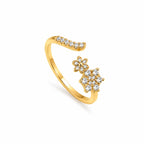 Marvel Silver gold plated adjustable floral imitation ring featuring sparkling CZ stone flower cluster design for women and girls.