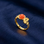 Marvel Silver Gold Plated Floral Orange Stone Adjustable Ring for Women & Girls – Elegant Flower Design Fashion Finger Ring