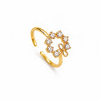 Marvel Silver gold plated adjustable floral wreath ring for girls featuring sparkling cubic zirconia stones with a delicate bow accent in an elegant open-band design.