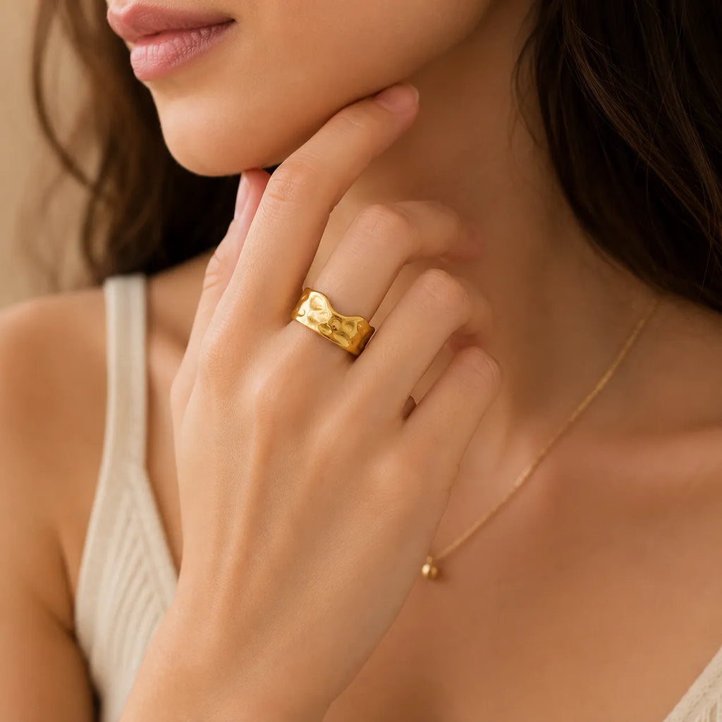 Marvel Silver Gold Plated Hammered Adjustable Statement Ring for Women and Girls – Modern Open Band Fashion Ring