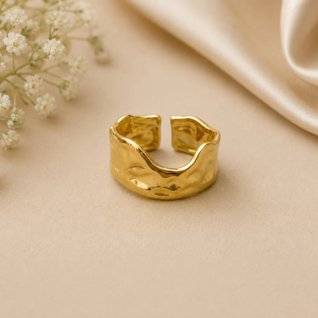Marvel Silver Gold Plated Hammered Adjustable Statement Ring for Women and Girls – Modern Open Band Fashion Ring