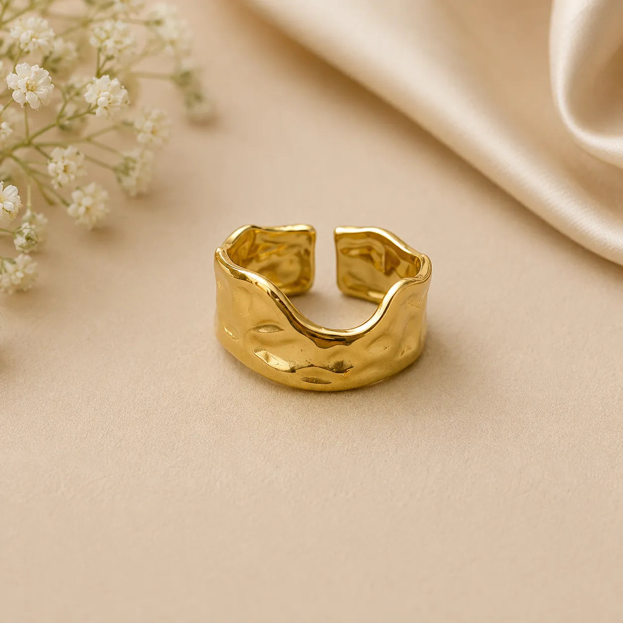 Marvel Silver Gold Plated Hammered Adjustable Statement Ring for Women and Girls – Modern Open Band Fashion Ring