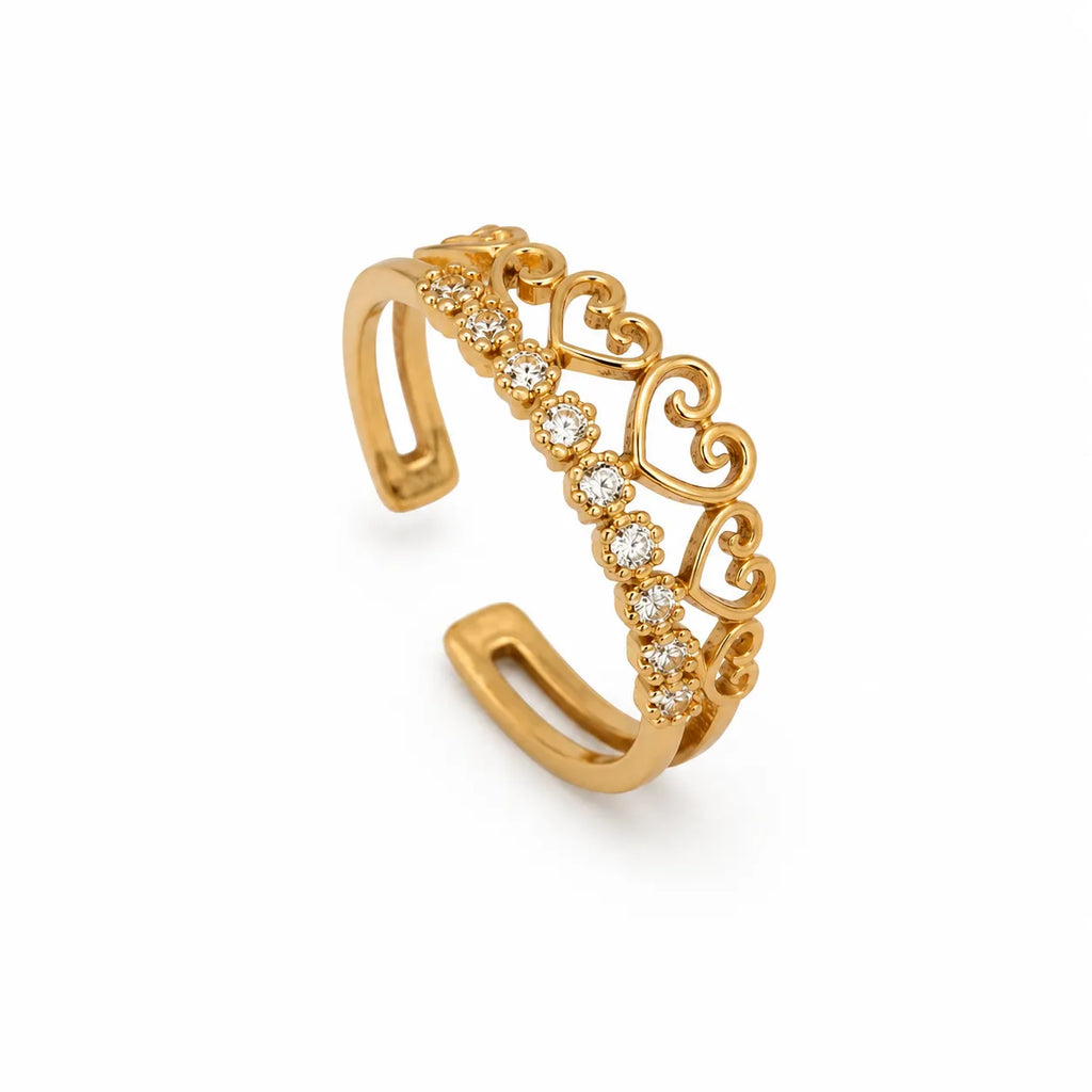 Marvel Silver gold plated adjustable heart crystal ring for girls with elegant open heart design and sparkling stones.