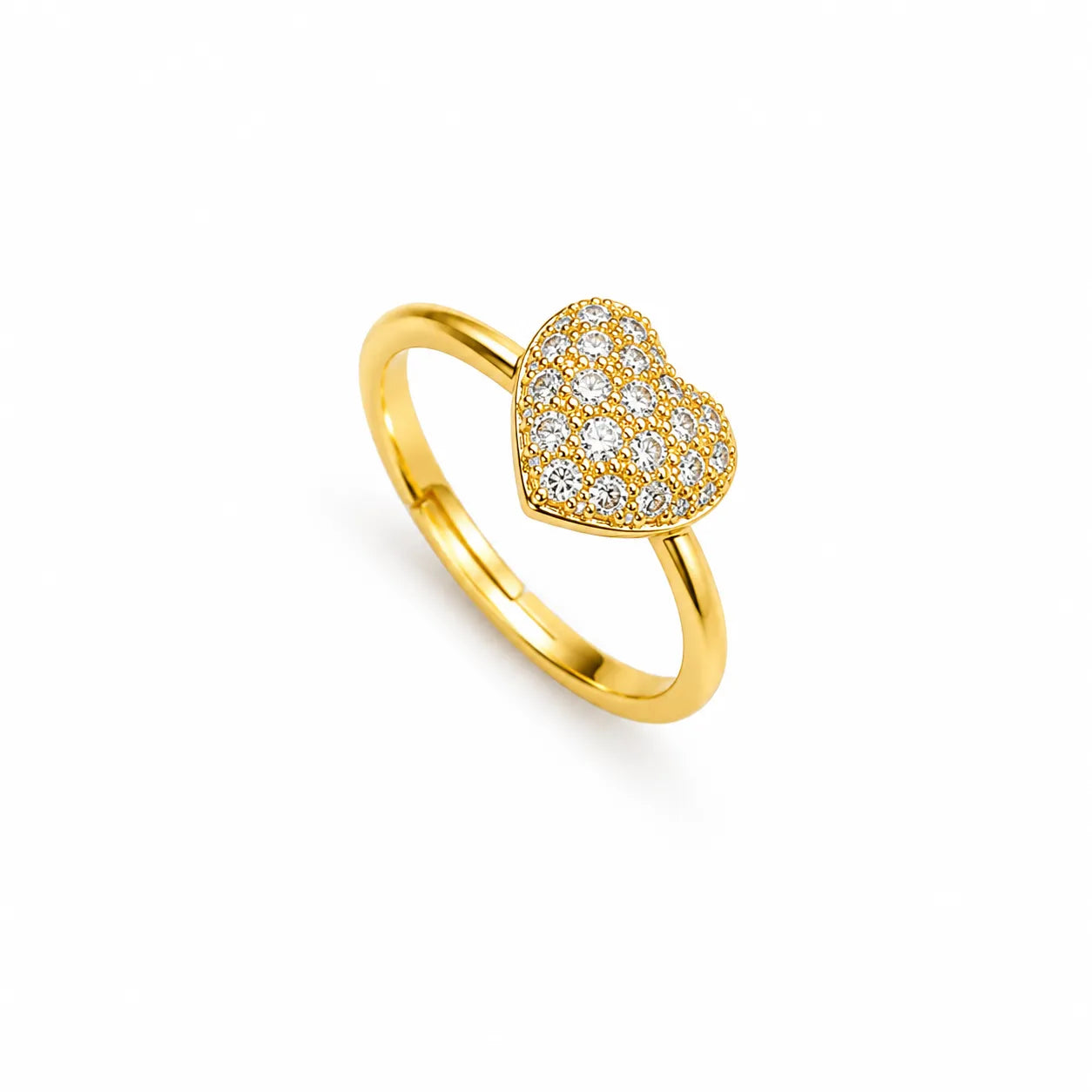 Marvel Silver gold plated adjustable heart crystal ring for girls featuring a sparkling heart-shaped cubic zirconia centerpiece with an elegant minimalist design.