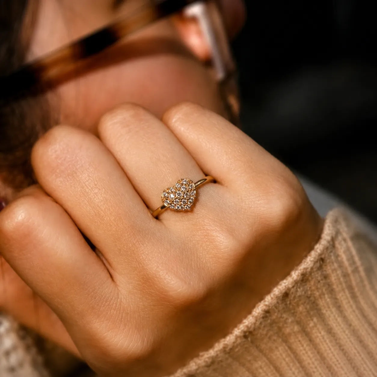 Marvel Silver gold plated adjustable heart crystal ring for girls featuring a sparkling heart-shaped cubic zirconia centerpiece with an elegant minimalist design.