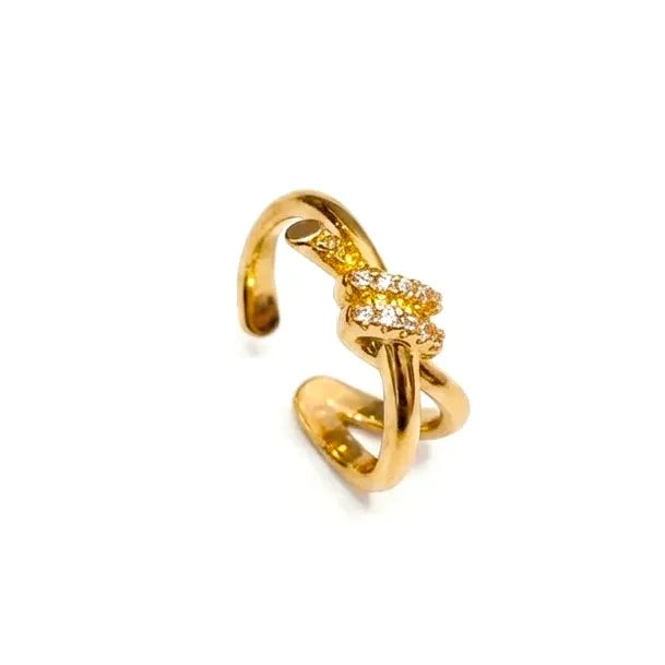 Marvel Silver gold plated adjustable knot imitation ring featuring sparkling cubic zirconia stones for women and girls.