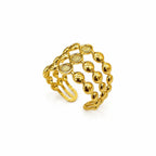 Marvel Silver Gold Plated Multi-Layer Adjustable Statement Ring for Women and Girls with Beaded Openwork Design