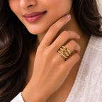 Marvel Silver Gold Plated Multi-Layer Adjustable Statement Ring for Women and Girls with Beaded Openwork Design