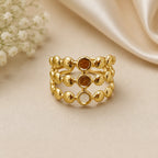 Marvel Silver Gold Plated Multi-Layer Adjustable Statement Ring for Women and Girls with Beaded Openwork Design