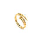 Marvel Silver gold plated adjustable nail design imitation ring with sparkling cubic zirconia stones for women and girls.