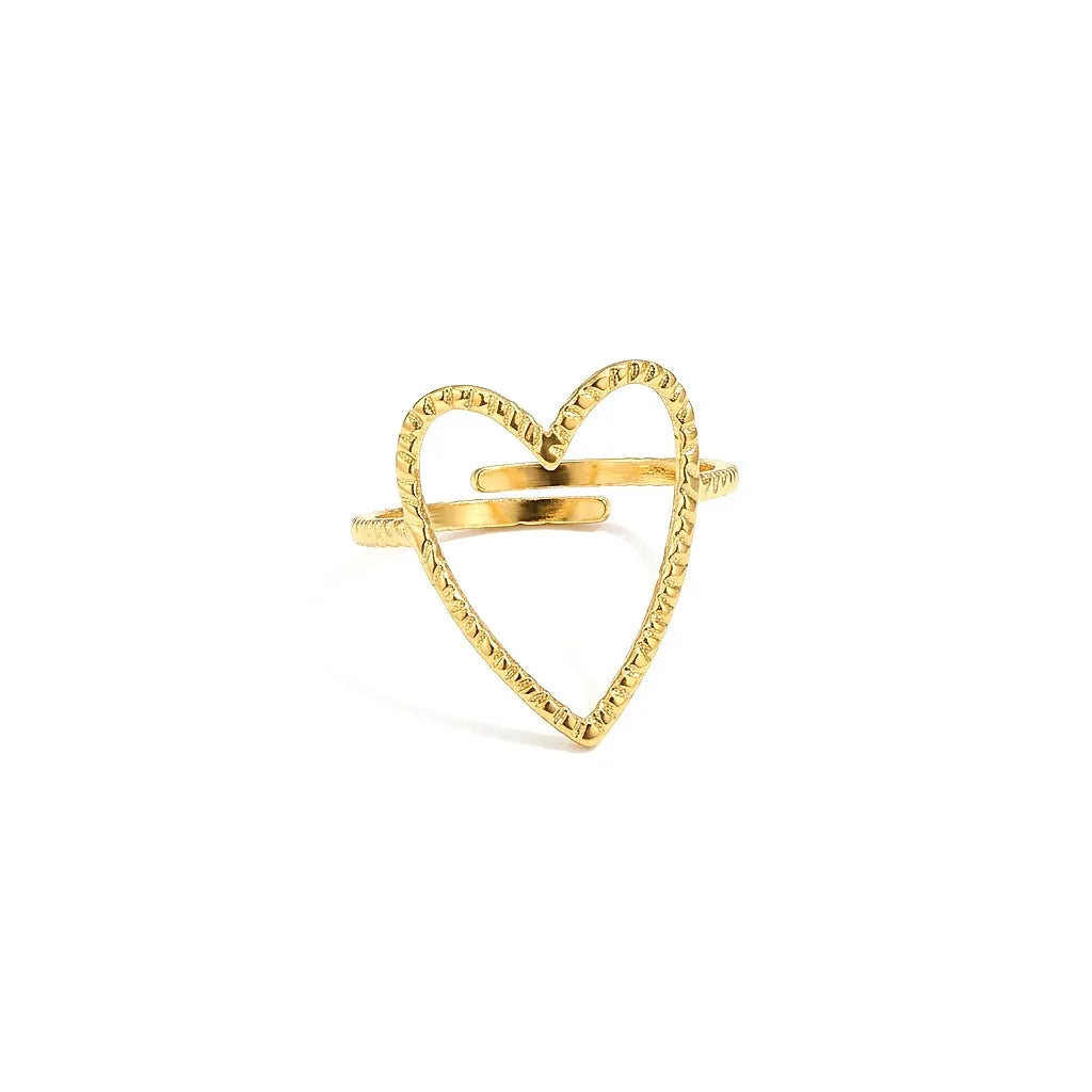 Marvel Silver Gold Plated Open Heart Adjustable Ring for Women and Girls with Textured Statement Design