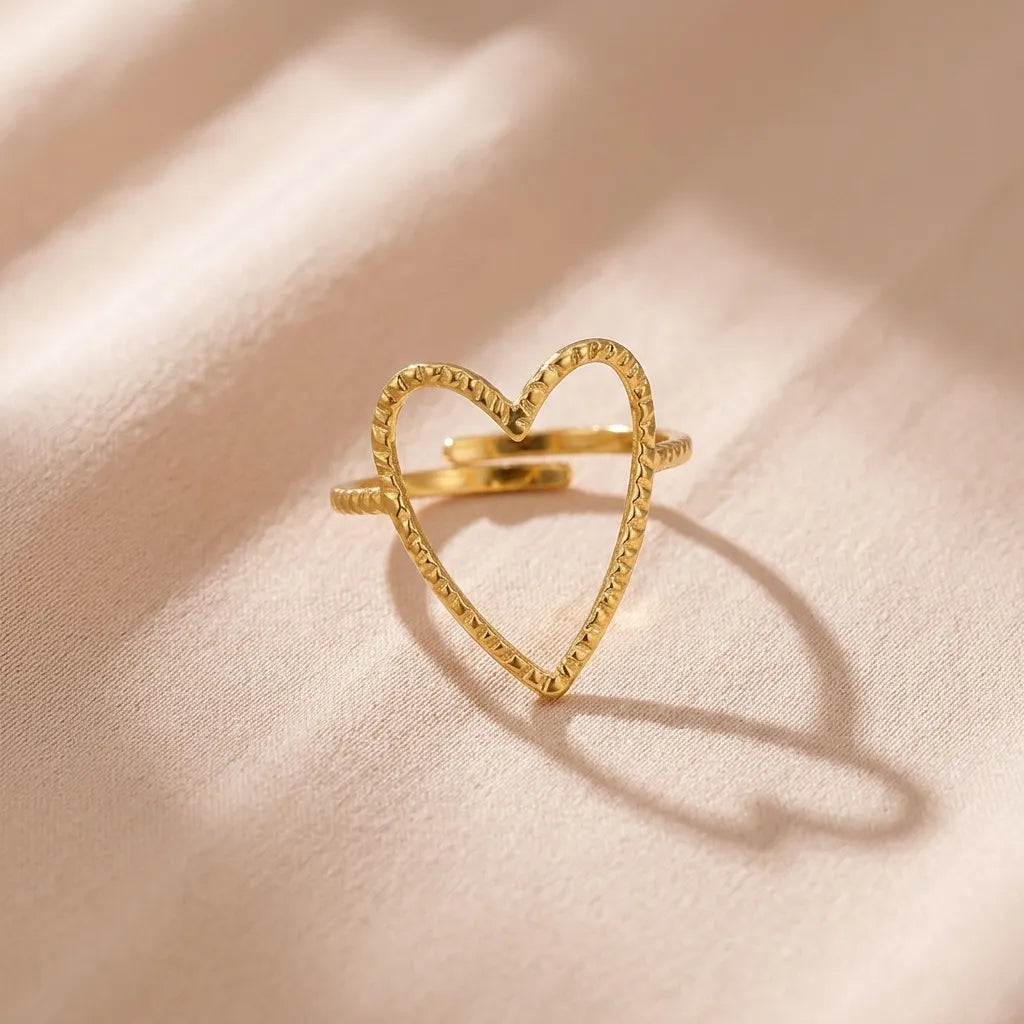 Marvel Silver Gold Plated Open Heart Adjustable Ring for Women and Girls with Textured Statement Design