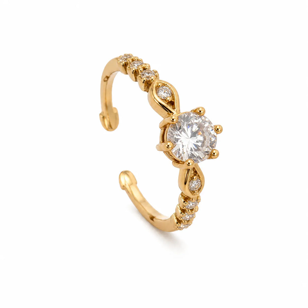 Marvel Silver gold plated adjustable solitaire crystal ring for girls featuring a sparkling round-cut cubic zirconia stone with elegant side crystal detailing.