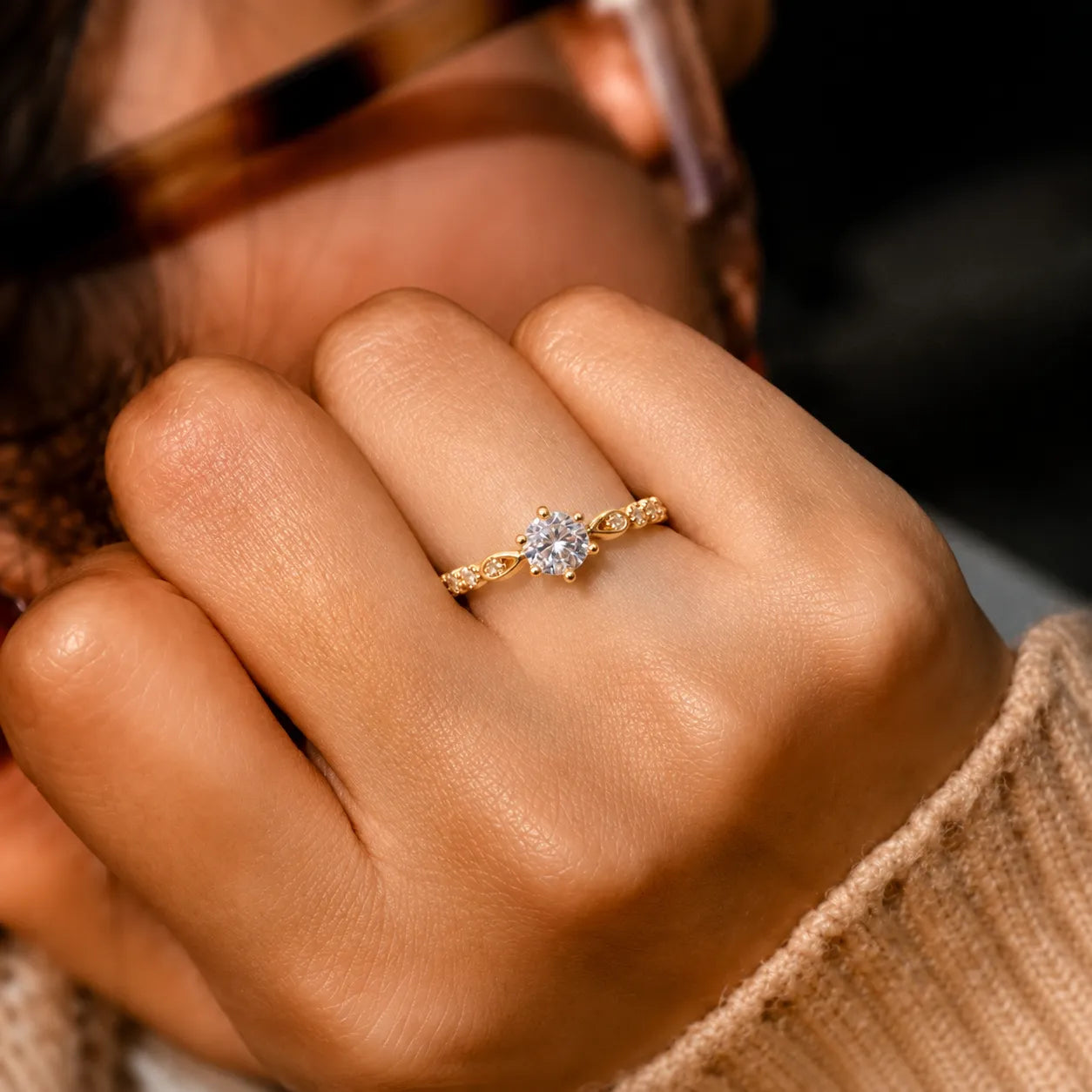 Marvel Silver gold plated adjustable solitaire crystal ring for girls featuring a sparkling round-cut cubic zirconia stone with elegant side crystal detailing.