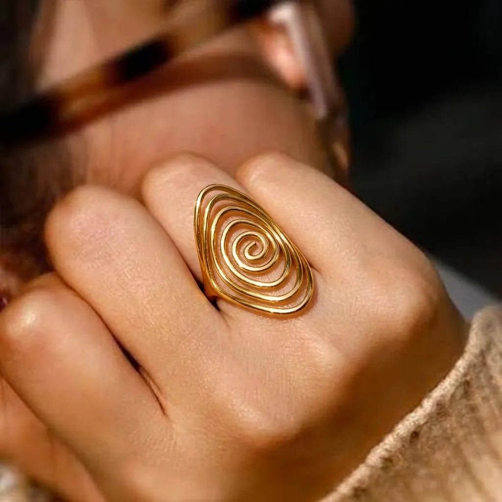 Marvel Silver Gold Plated Spiral Statement Ring for Women & Girls – Modern Geometric Fashion Finger Ring
