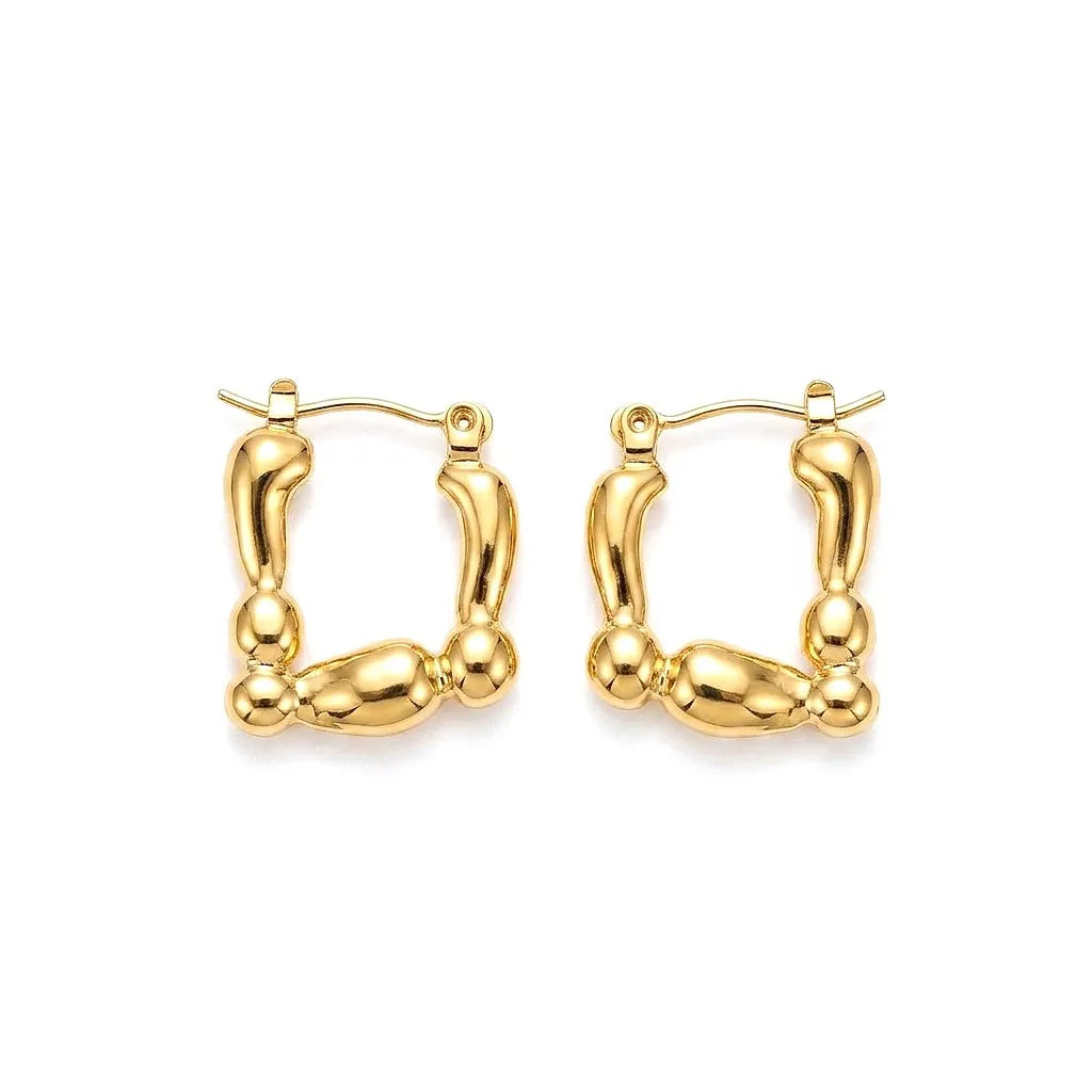 Marvel Silver gold plated square geometric hoop imitation earrings for women with modern designer finish.