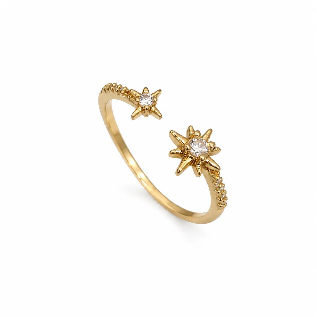 Marvel Silver gold plated adjustable sun and star crystal ring for girls featuring sparkling cubic zirconia stones in a celestial-inspired open-band design.