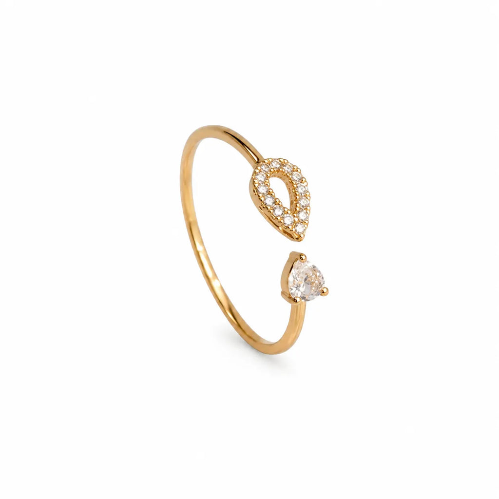 Marvel Silver gold plated adjustable teardrop crystal ring for girls featuring a sparkling open-band design with cubic zirconia stones.