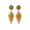 Gold polish green and maroon traditional hanging jhumka earrings by Marvel Silver