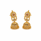 Gold polish multicolour stone traditional jhumka earrings for women by Marvel Silver