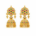 Gold polish multicolour stone traditional jhumka earrings for women by Marvel Silver