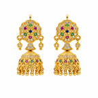Gold polish multicolour stone traditional jhumka earrings for women by Marvel Silver