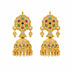 Gold Polish Multicolour Stone Traditional Jhumka Earrings for Women