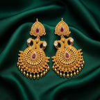 Gold polish ruby stone designer chandelier jhumka earrings for women by Marvel Silver