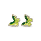 Marvel Silver Green Crystal Butterfly Stud Earrings with Gold-Tone Finish for Women