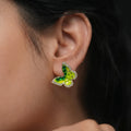 Marvel Silver Green Crystal Butterfly Stud Earrings with Gold-Tone Finish for Women