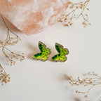 Marvel Silver Green Crystal Butterfly Stud Earrings with Gold-Tone Finish for Women