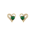 Marvel Silver Green Heart Crystal Pearl Gold Plated Imitation Stud Earrings for Women with Zircon Stones
