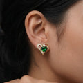 Marvel Silver Green Heart Crystal Pearl Gold Plated Imitation Stud Earrings for Women with Zircon Stones