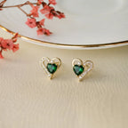 Marvel Silver Green Heart Crystal Pearl Gold Plated Imitation Stud Earrings for Women with Zircon Stones