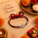 Marvel Silver Hanuman Gada Silver Rakhi with Sparkling CZ Stone Circle, Silver Beads and Red Braided Thread for Raksha Bandhan