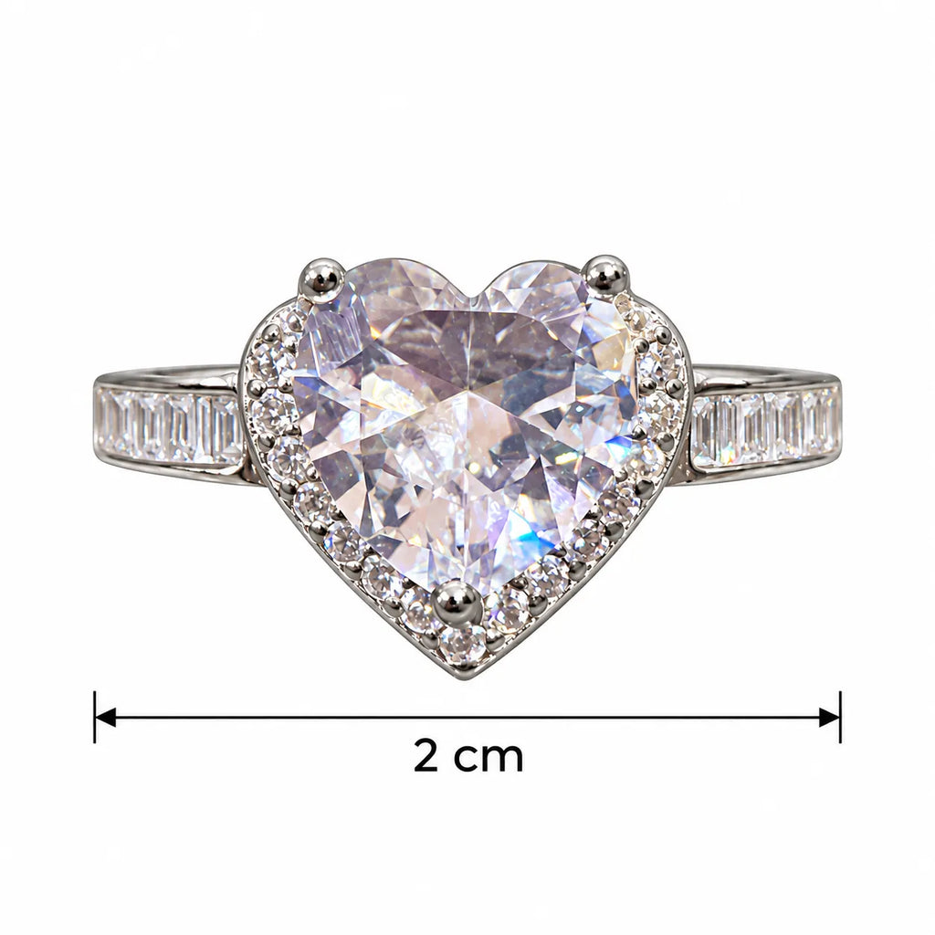 Marvel Silver Heart Halo Crystal Silver Ring for Girls and Women with Large Heart-Shaped Centre Stone, Sparkling Halo and Stone-Studded Band