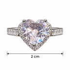 Marvel Silver Heart Halo Crystal Silver Ring for Girls and Women with Large Heart-Shaped Centre Stone, Sparkling Halo and Stone-Studded Band