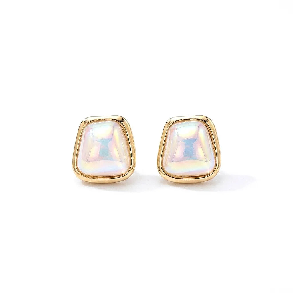 Marvel Silver Iridescent Pearl Square Gold Plated Imitation Stud Earrings for Women – Minimalist Fashion Jewelry