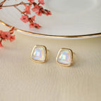 Marvel Silver Iridescent Pearl Square Gold Plated Imitation Stud Earrings for Women – Minimalist Fashion Jewelry