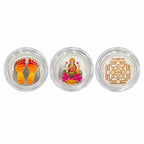 Marvel Silver Lakshmi Charan Goddess Lakshmi and Shri Mahalakshmi Yantra Silver Coin Set of 3 in Round Transparent Protective Cases