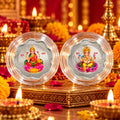 Marvel Silver Lakshmi Ganesh Shubh Labh Silver Coin Gift Set of 2 with Colourful Religious Designs in Premium Decorative Gift Box