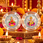 Marvel Silver Lakshmi Ganesh Shubh Labh Silver Coin Gift Set of 2 with Colourful Religious Designs in Premium Decorative Gift Box