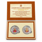 Marvel Silver Lakshmi Ganesh Shubh Labh Silver Coin Gift Set of 2 with Colourful Religious Designs in Premium Decorative Gift Box