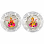 Marvel Silver Lakshmi Ganesh Shubh Labh Silver Coin Gift Set of 2 with Colourful Religious Designs in Premium Decorative Gift Box