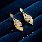 Elegant Gold Leaf CZ Drop Earrings with Marquise Stones for Women by Marvel Silver